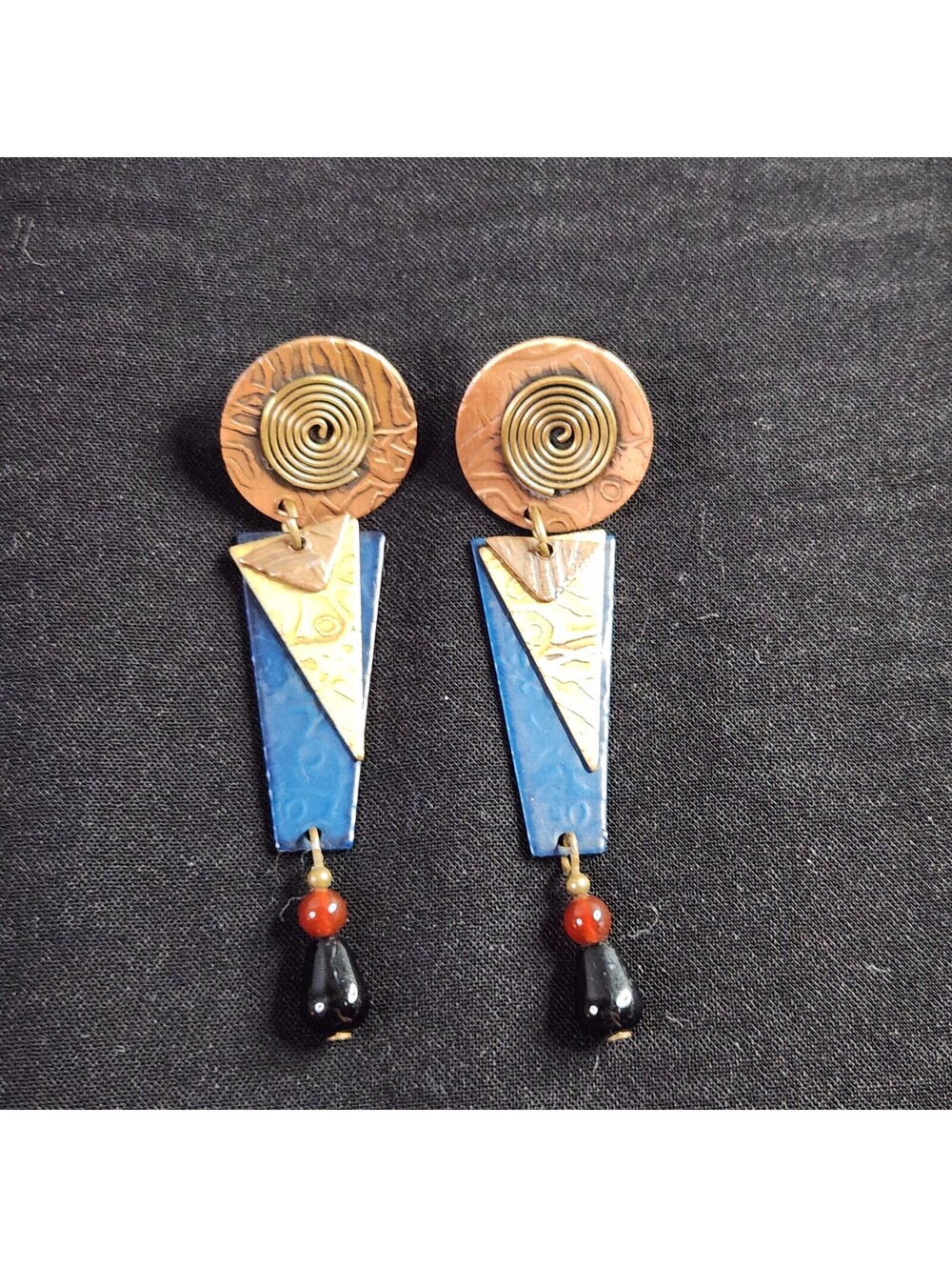 Geometric dangle earrings mixed media with copper